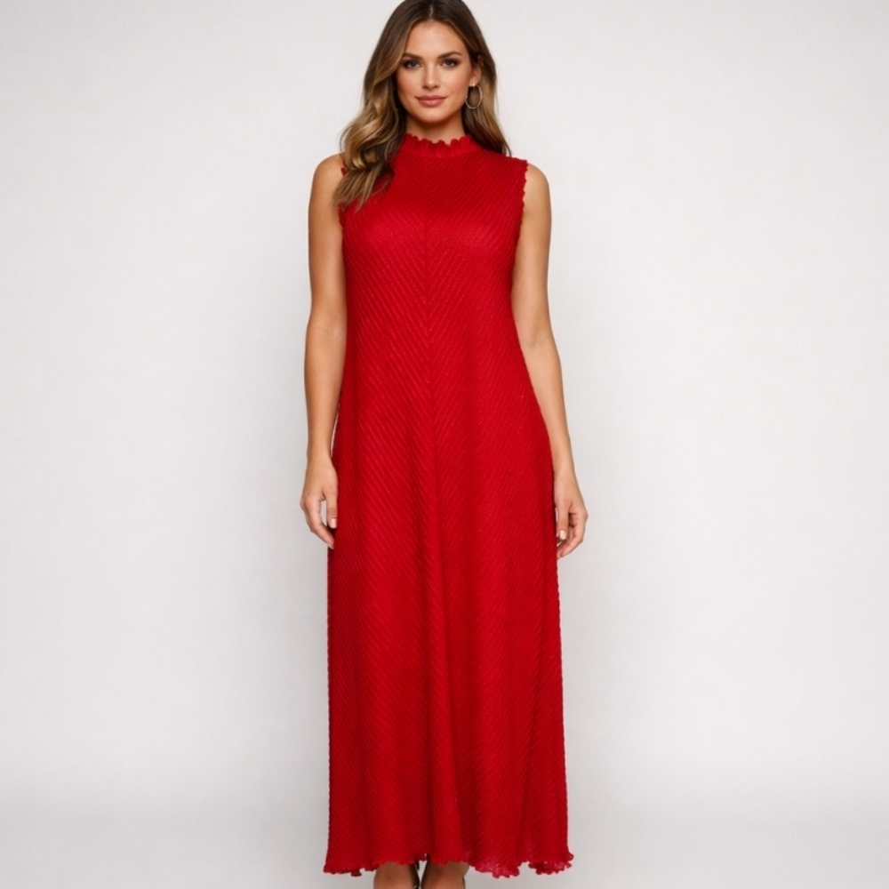 Vintage Inspired Red Ruffle Maxi Dress